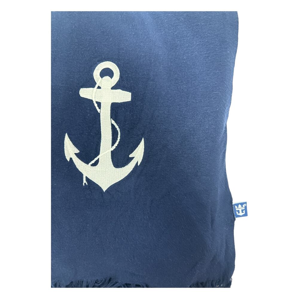 Royal Caribbean Anchor Beach Wrap Sarong Navy Blue White Fringe